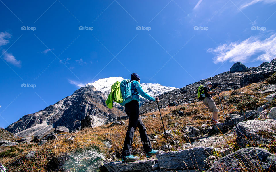 Trekking during tsho Rolpa Glacial lake, Nepal 