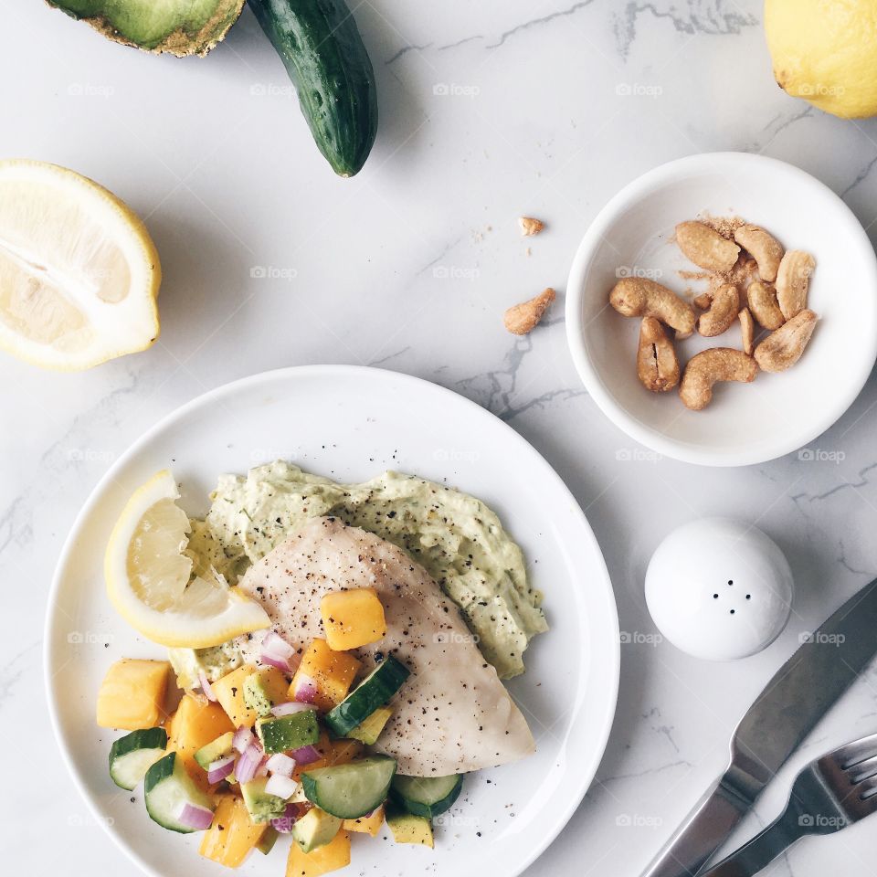 Healthy lunch with chicken salad.