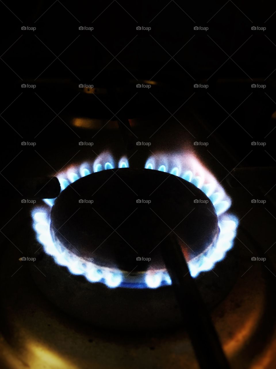 Close up of flames on gas ring 