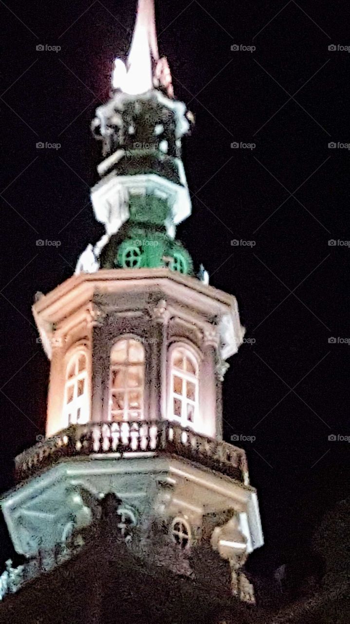 Old Quebec tower at night