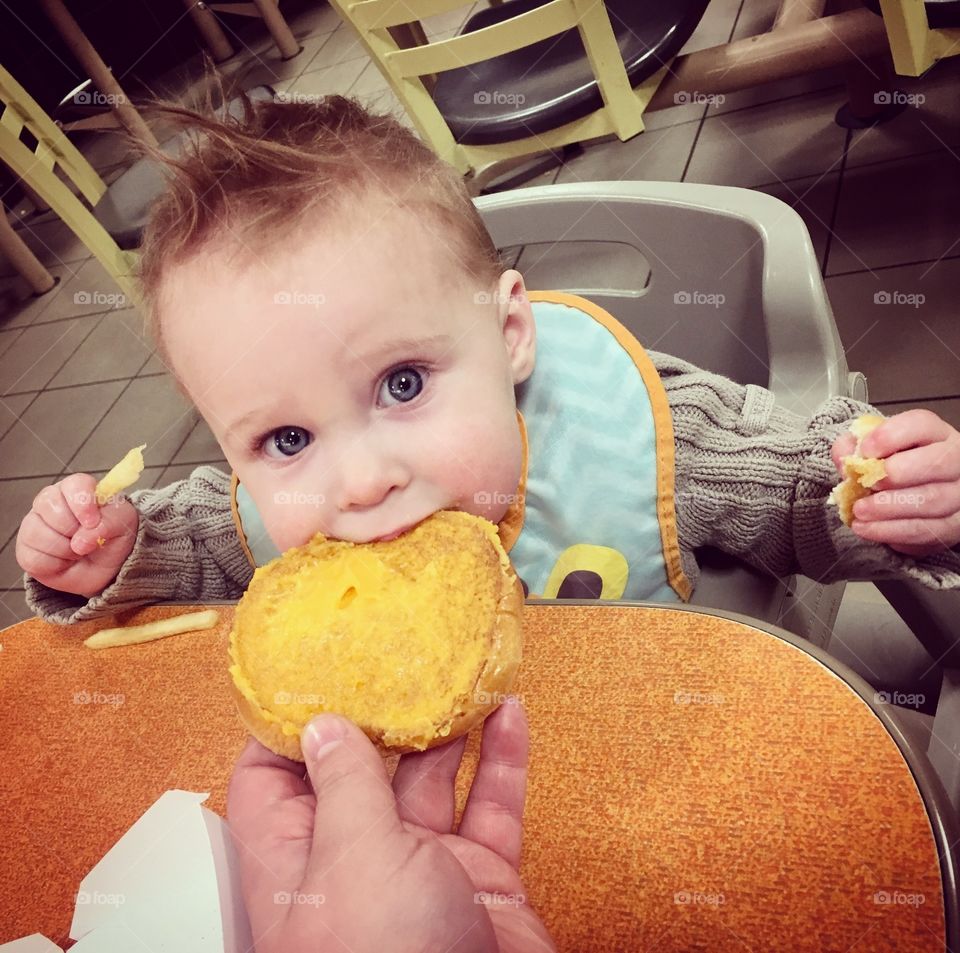 You never have enough hands! Grilled cheese and fries is the best lunch!