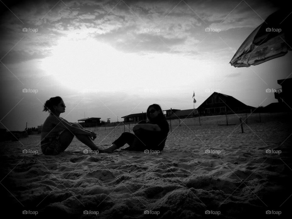 chatting at the beach , fire island