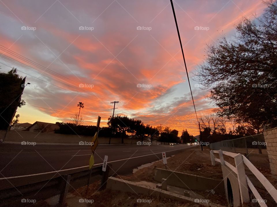 Sunset on Devonshire Street in Los Angeles California 