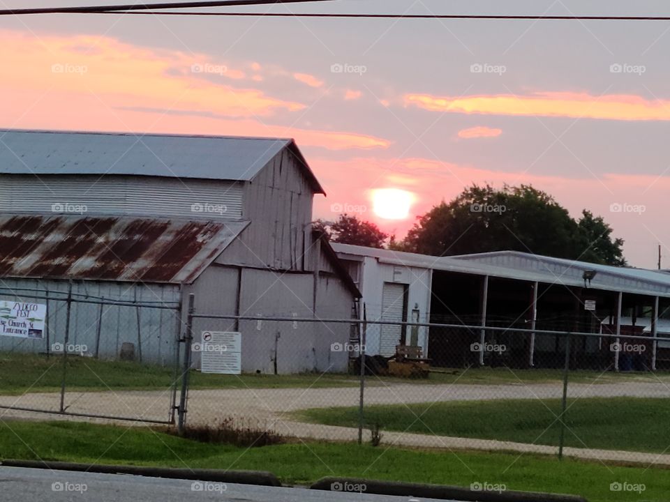 Sunrise over barn