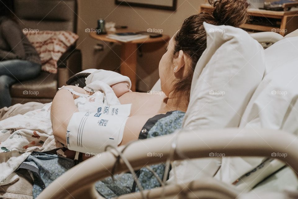 Mother with her newborn at the hospital