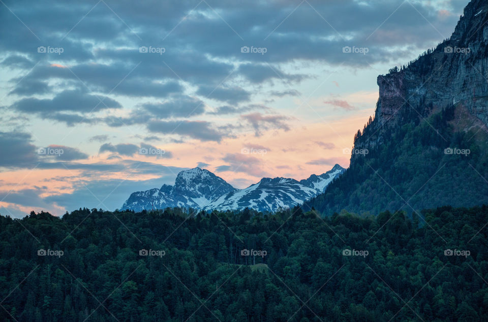 Scenic view of mountains in Bizau