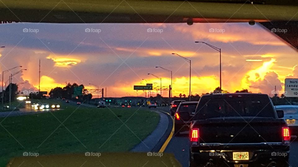 Florida traffic at sunset