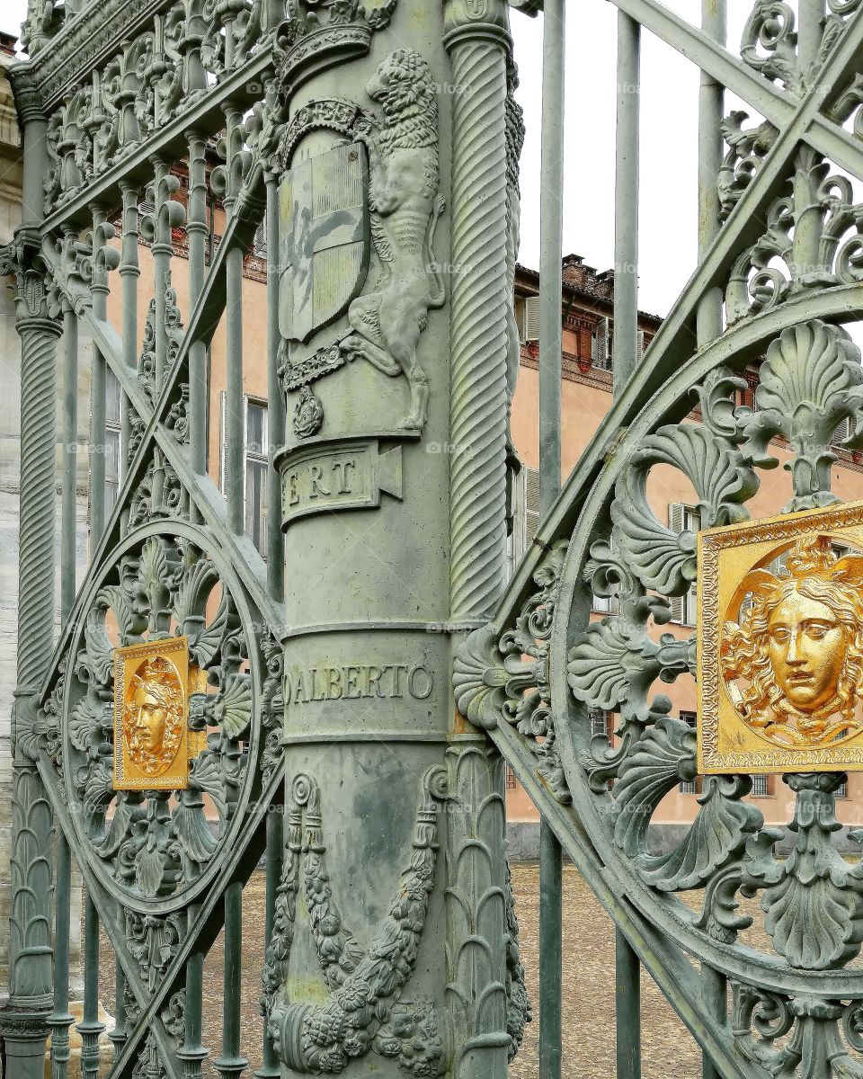 Detail of the gate to the Palazzo Reale, Turin, Italy
