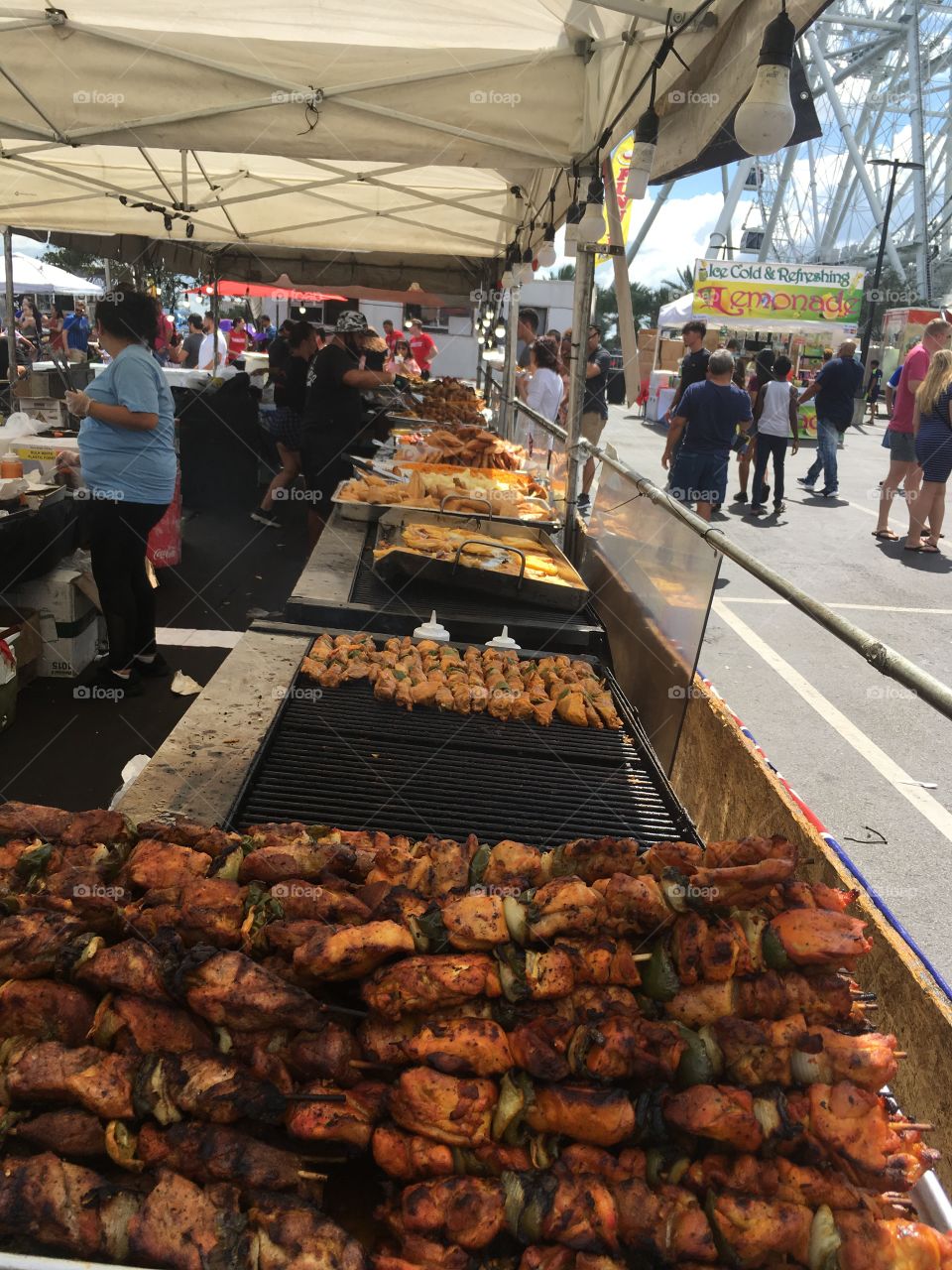 Lots of meat at a food festival 