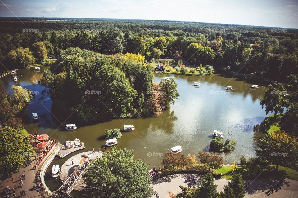 Above the park pond