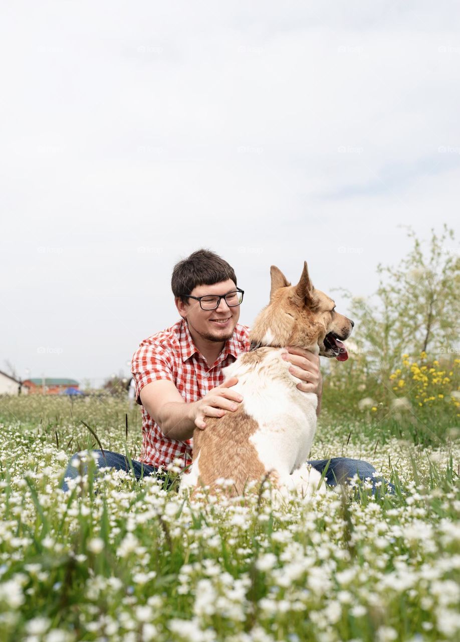 man and dog walking