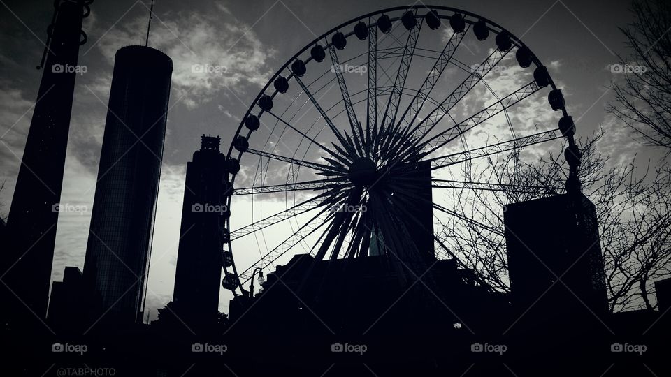 Ferris Wheel, Sky, City, Monochrome, Wheel