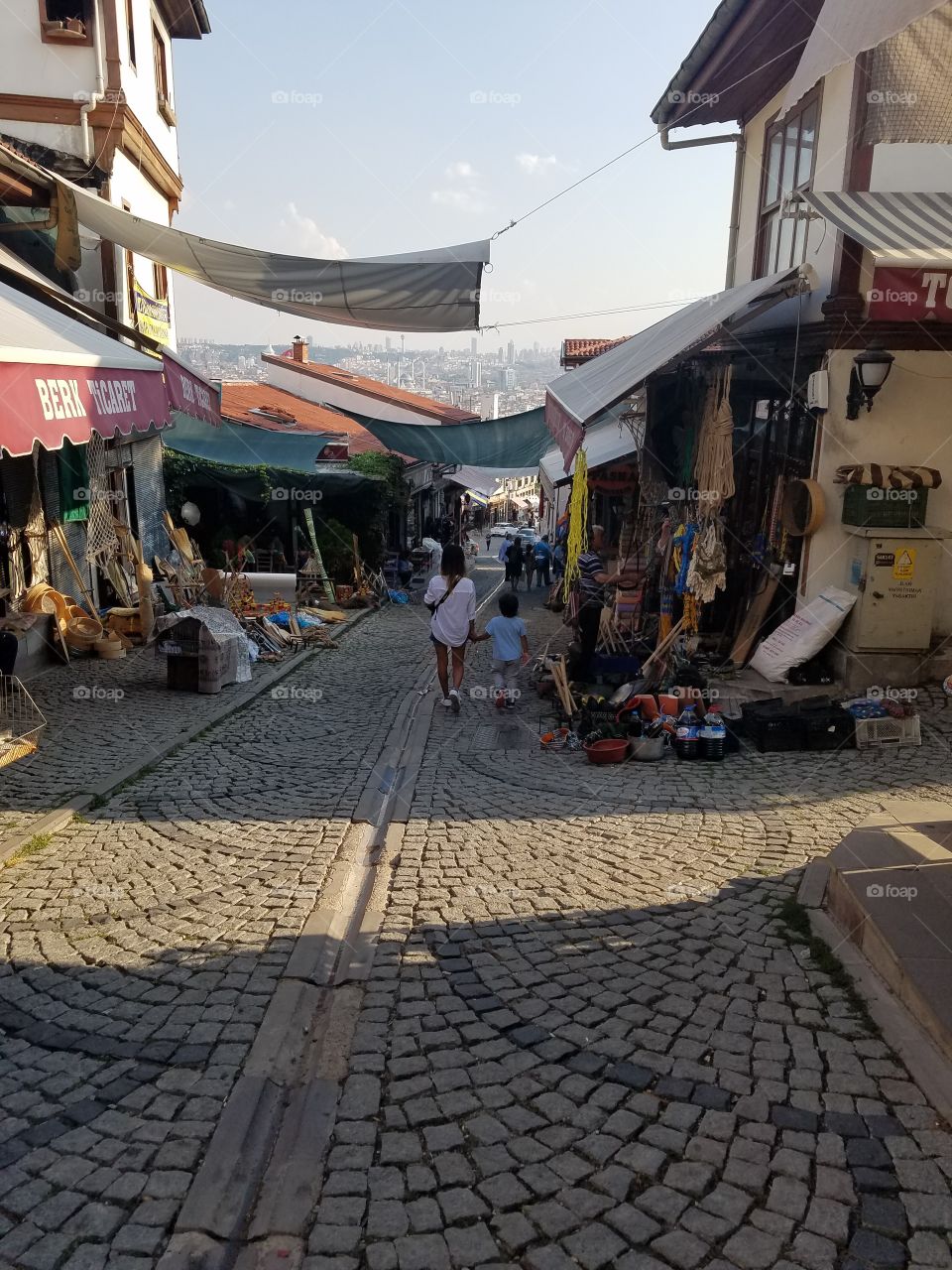 small bazaar in the entrance to the ankara castle in Turkey overlooking the city