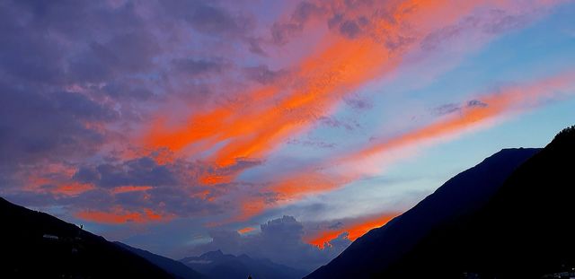 Beautiful afterglow, in the middle of mountains in Italy, South Tyrol. Sunset