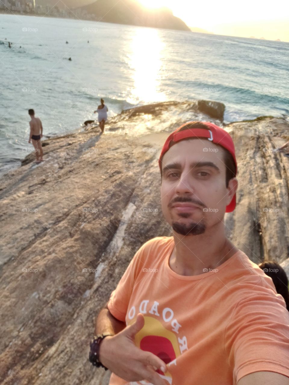 Selfie em Pedra do Arpoador, praia de Ipanema, Rio de Janeiro, Brasil