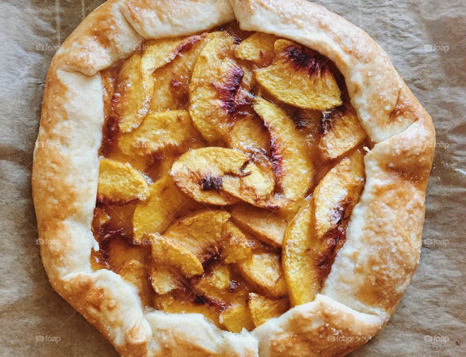 Elevated view of Peach pie