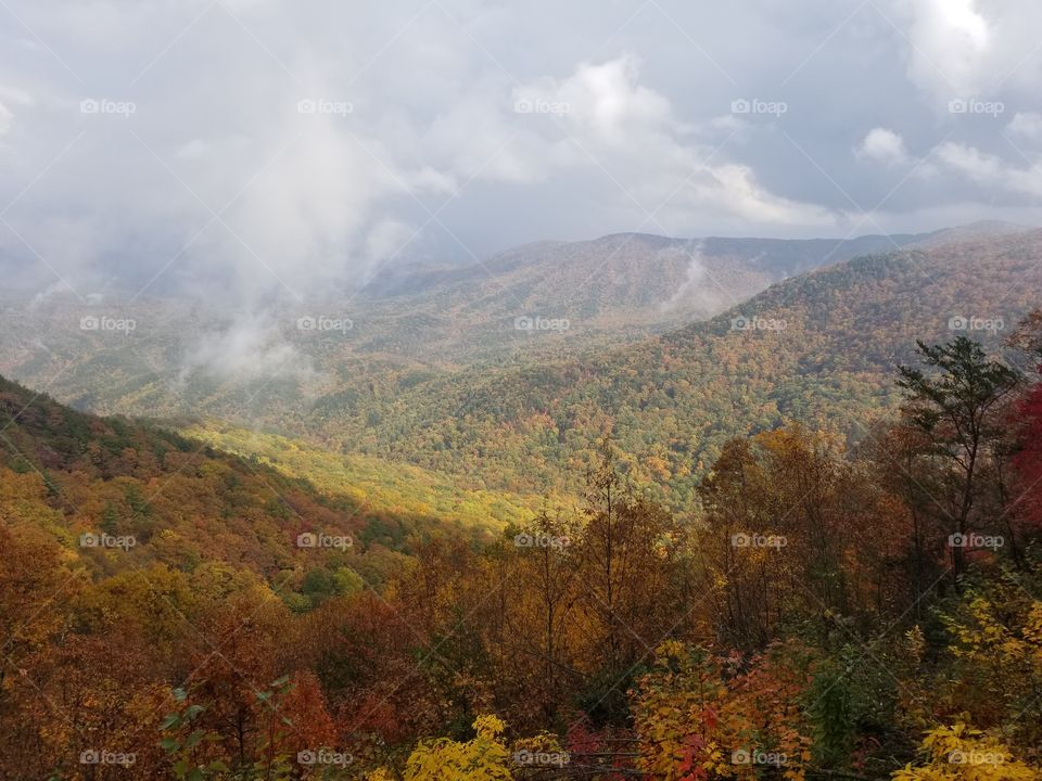 Fall colors meet morning mist at Fort Mountain State Park in the North Georgia Mountains