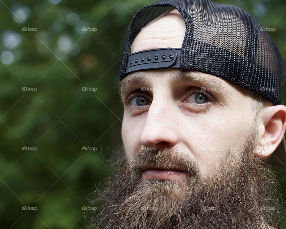Beard, Blue Eyes, and Baseball cap 