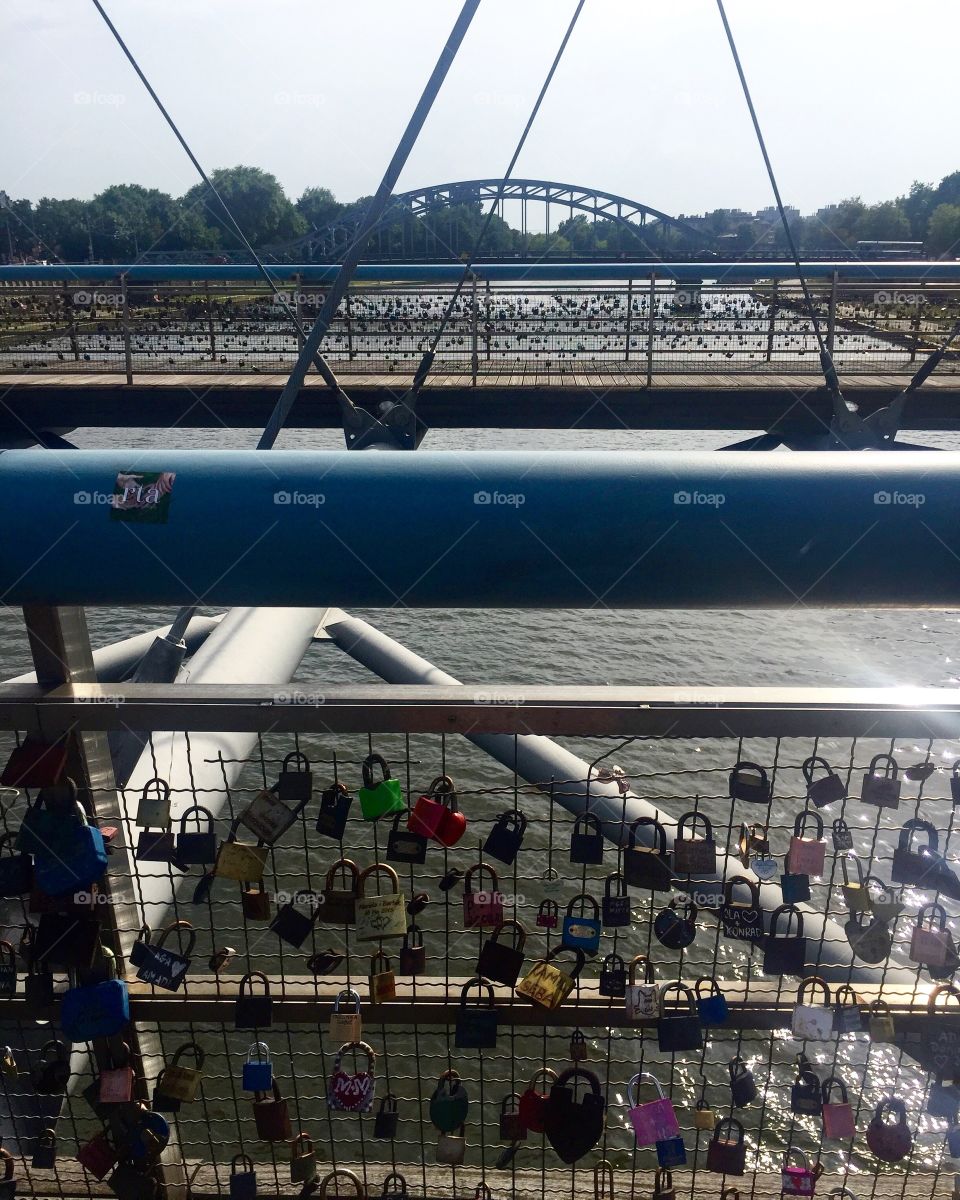 Locks on a double bridge in Krakow