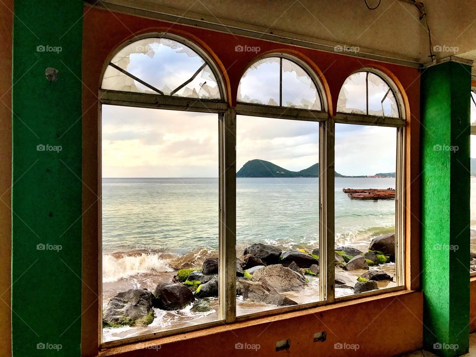 A serendipitous shot of Cabrits from an abandoned structure off the coast of the Caribbean Sea 