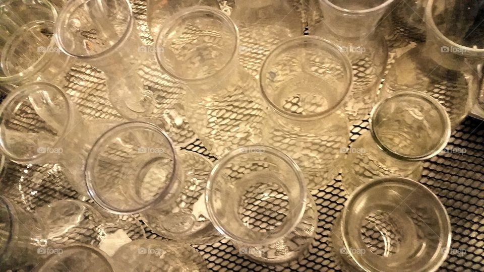 empty vessels make patterns. view of empty glass water jars