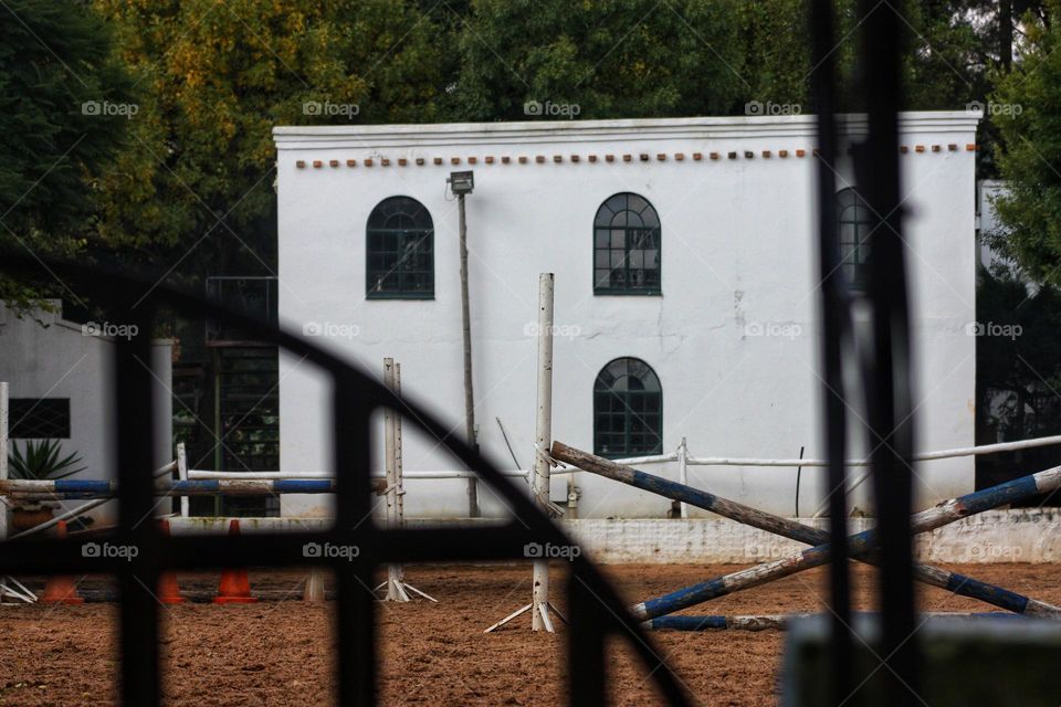 white building at horse stables