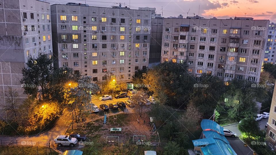 night yard in residential area