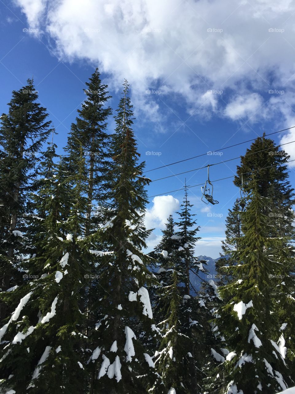 Grouse mountain on a sunny winter day in British Columbia 