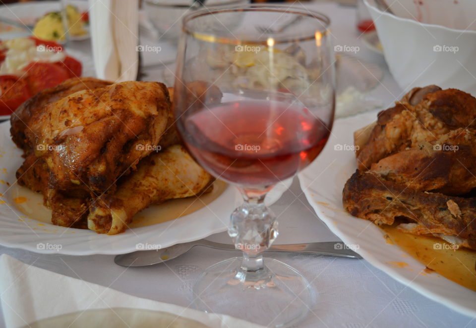 chicken and glass of wine. polish flavours