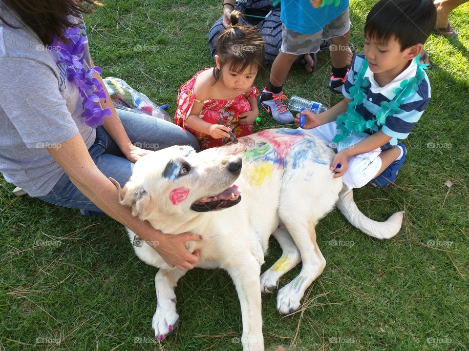 Coloring A Dog. Kids using dog as their coloring book