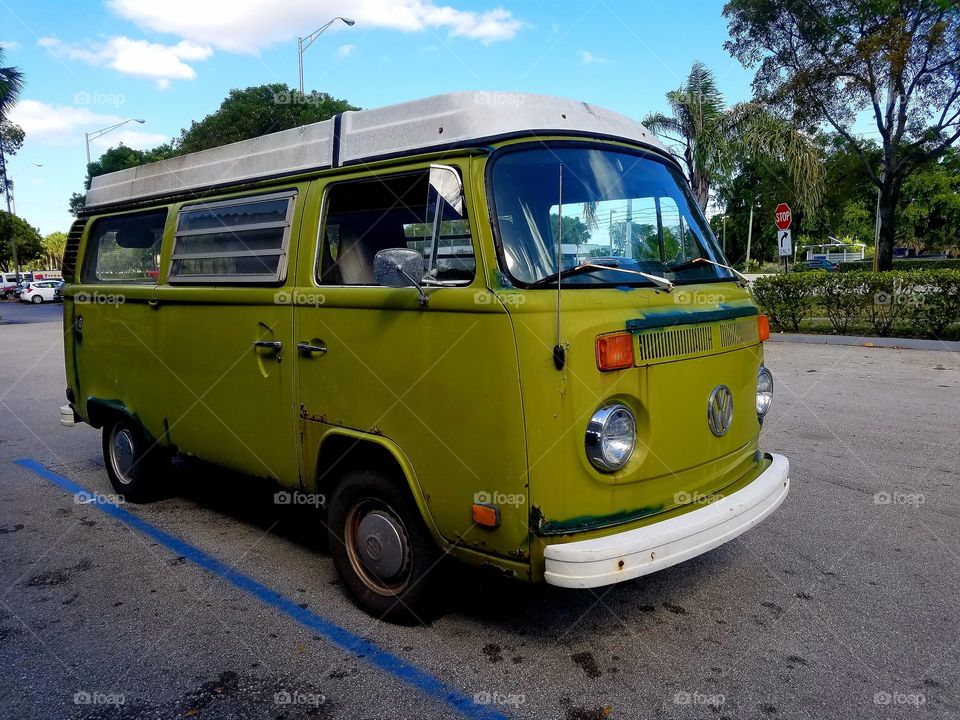 Old Green Volkswagen Travel Van