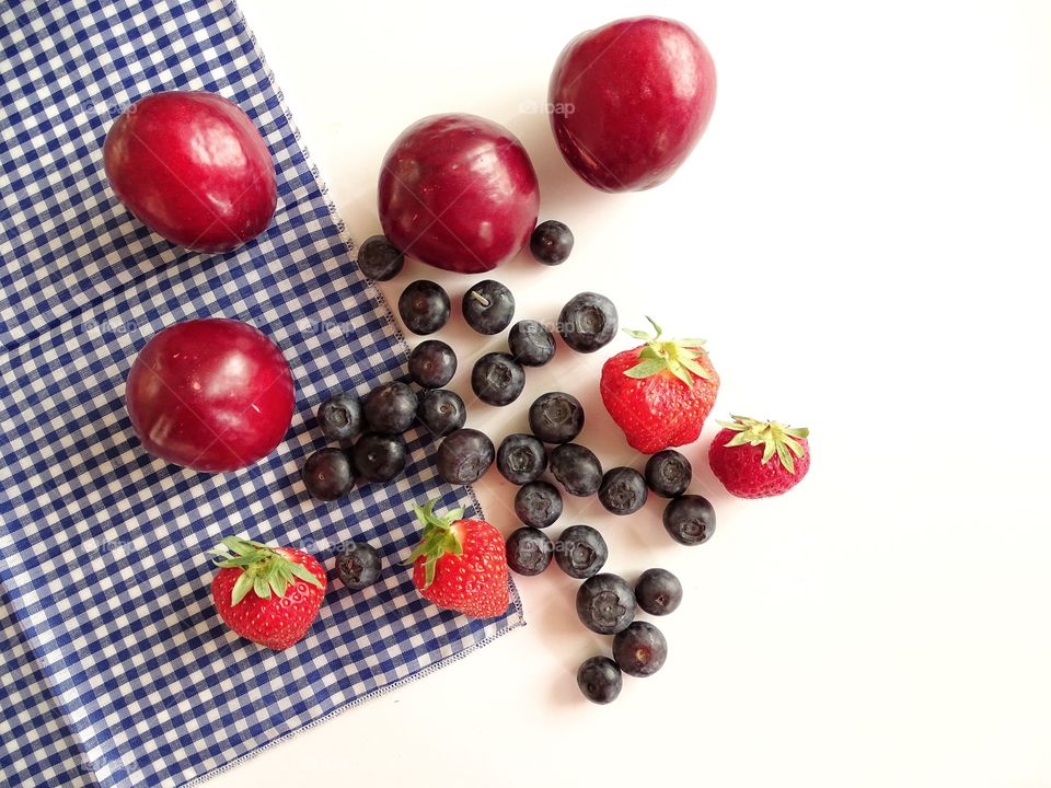 Fresh summer fruit on a napkin