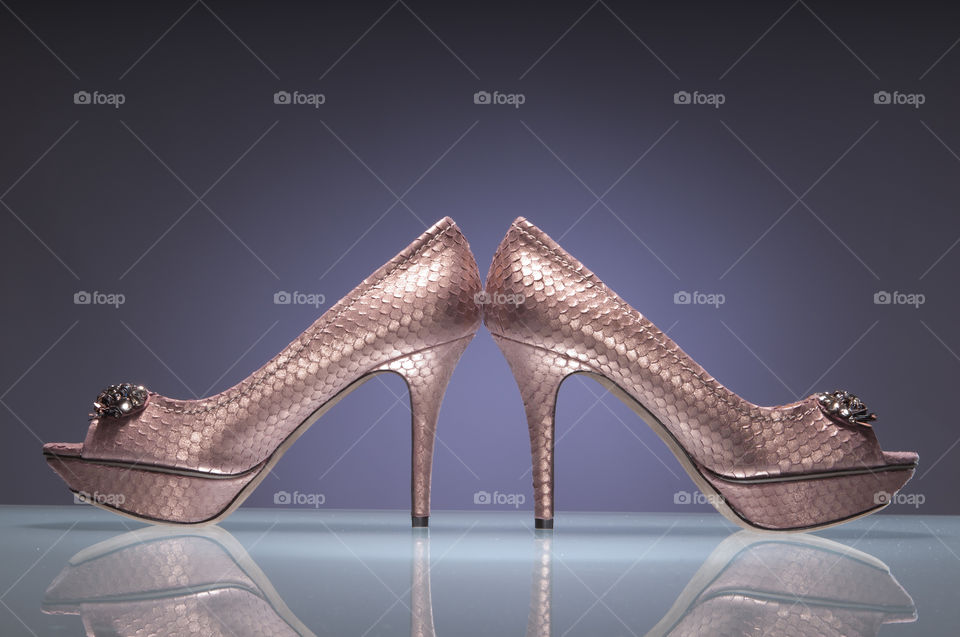 Pink wedding shoes with snake skin type texture