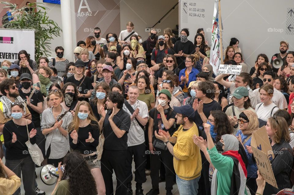 Students Occupying For Free Palestine Demonstration UVA Roeterseiland  Building At Amsterdam The Netherlands 13-5-2024 (2)