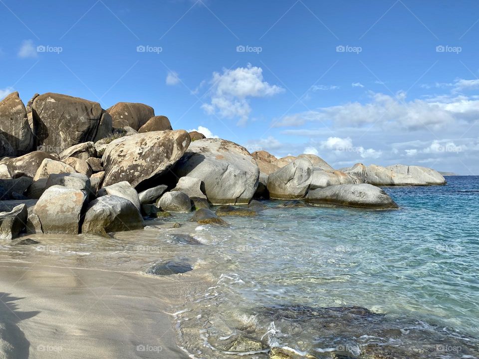 Large boulders on the beach at The Baths in Virgin Gorda