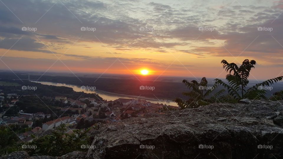 Panorama view from a hill, sunset