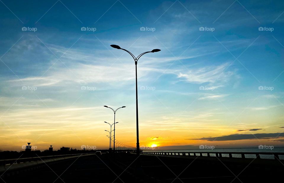 Beautiful sunset view on the bridge