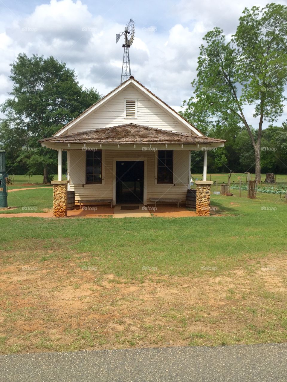 An old house at Farm of former President Carter in Georgia countryside.