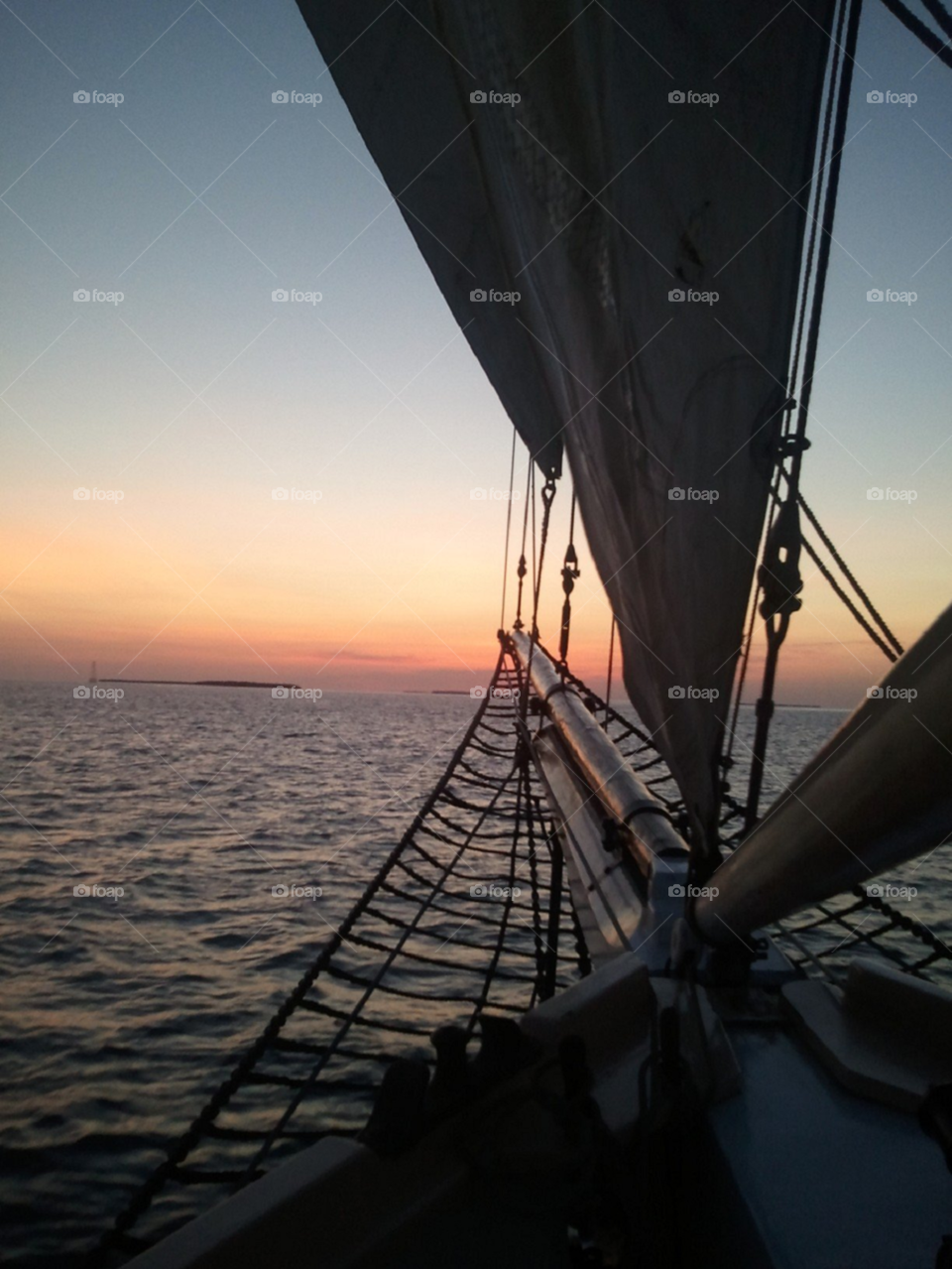 Sunset Sail. Taken aboard the Western Union tall ship in Key West, Florida. 
