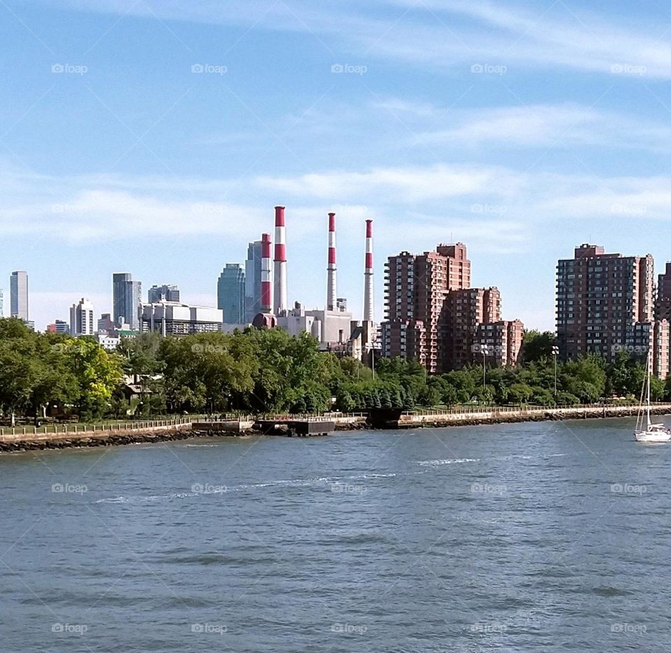 Three Red and White Smoke Stacks