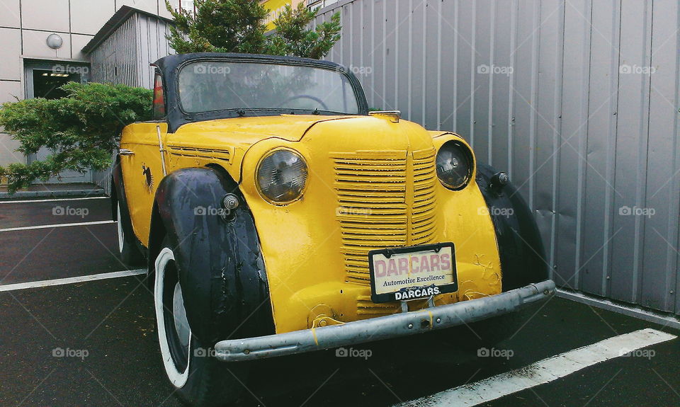 yellow retro car