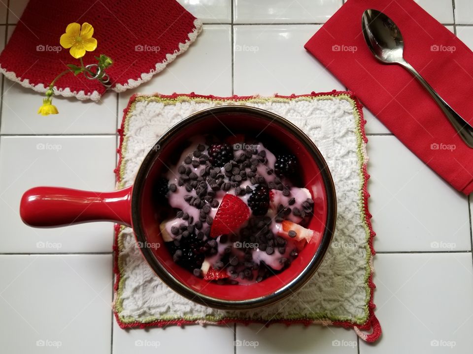 Strawberry Yogurt with Fruit and Chocolate Chips