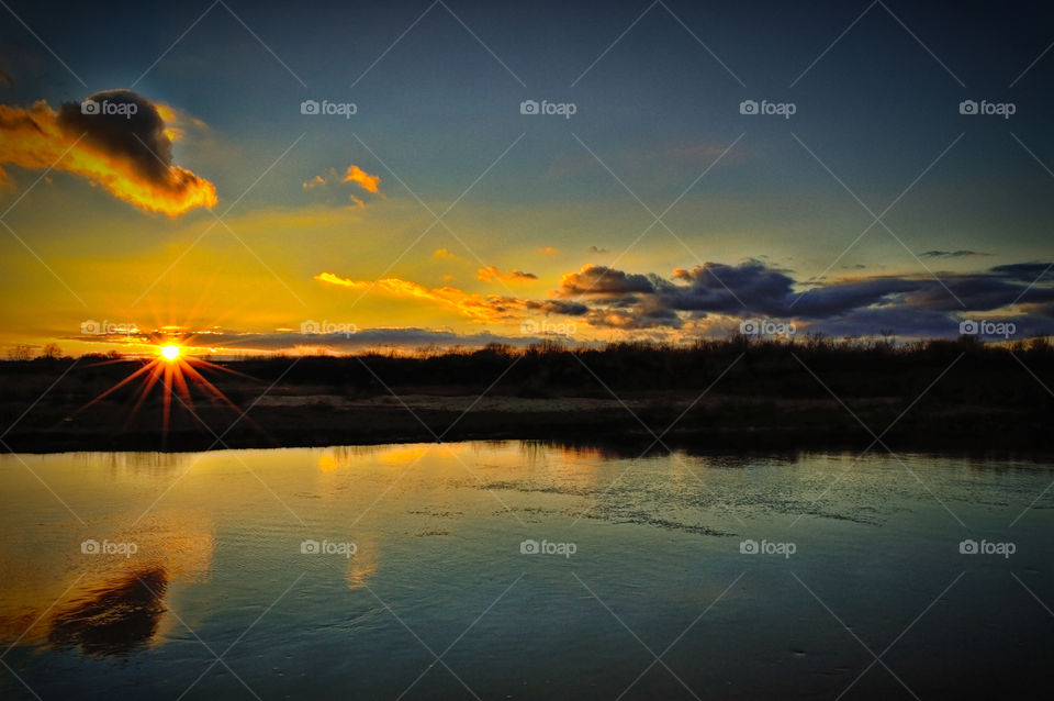 autumn sunset on the river