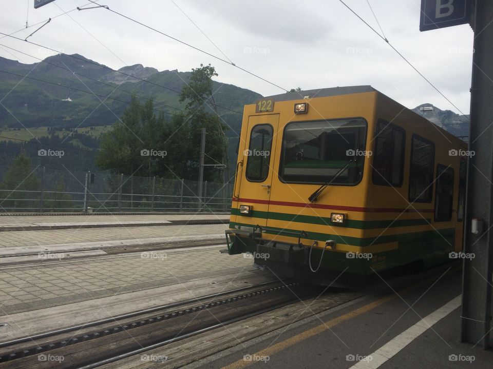 Swiss Alps mountain railway train