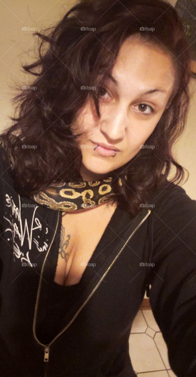 Wild and natural snake and woman
