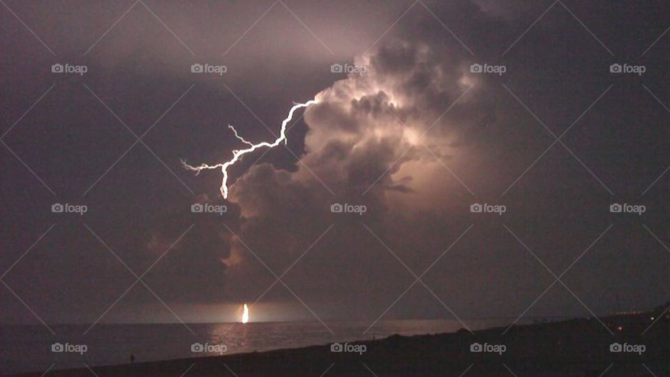 Thunderstorm at the Beach. Nighttime thunderstorm in Orange Beach Alabama.