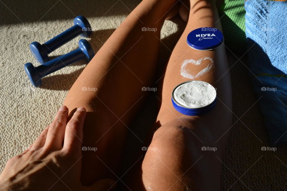 love Nivea, cream and female legs, skin care