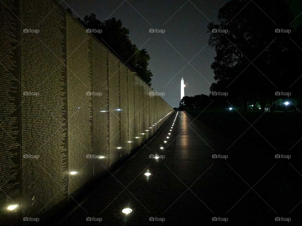 Vietnam Memorial DC at night