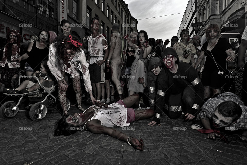 Zombie walk in Sweden. The undead took over the town of Malmö.