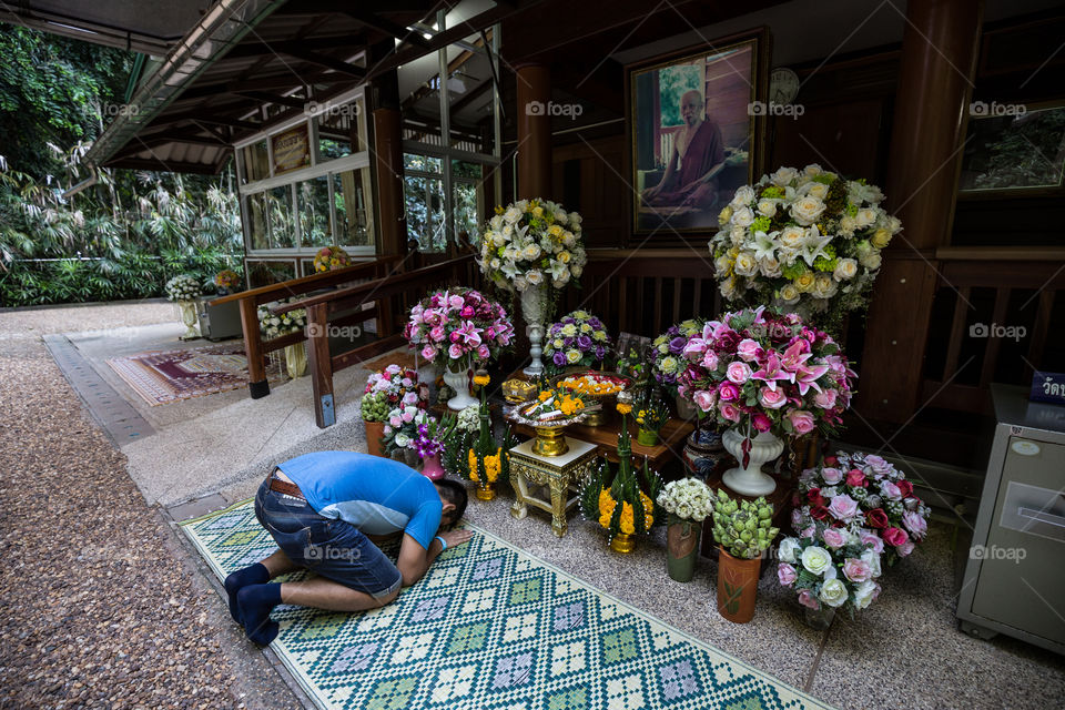 Man prostrate in the temple 